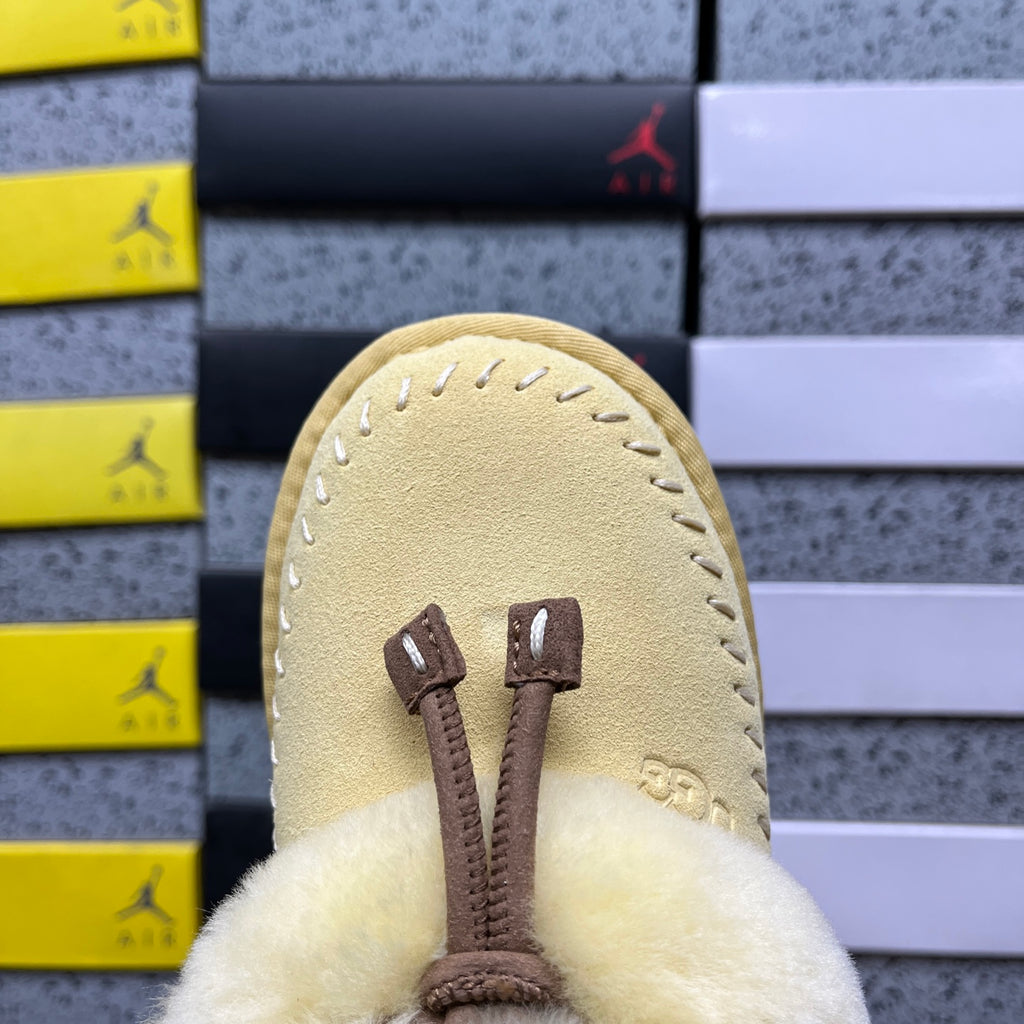 UGG Fluffy-Collar Slippers in Soft Yellow