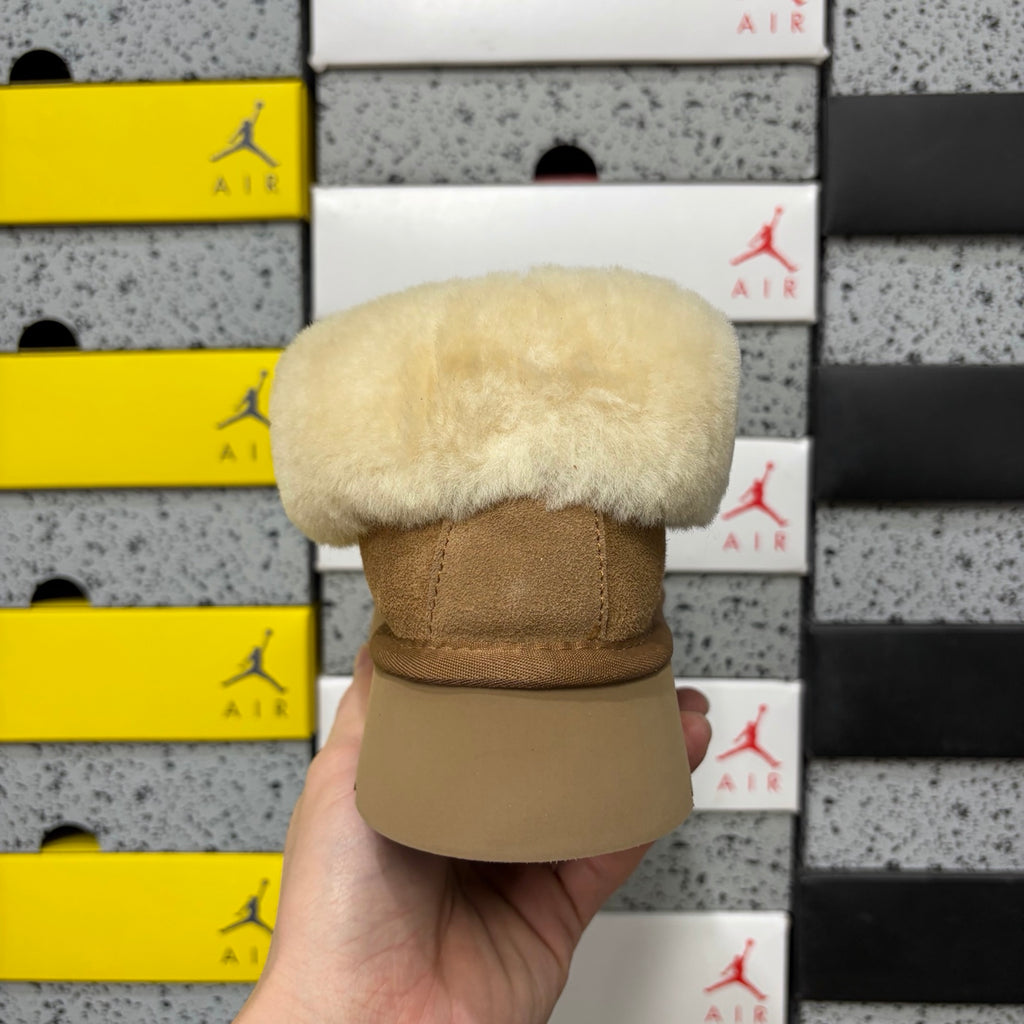 UGG Fluffy-Collar Platform Slip-On Shoes in Chestnut