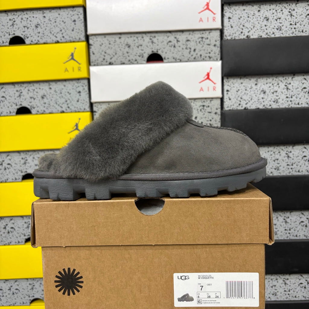 UGG Fluffy-Collar Mule Slippers in Grey