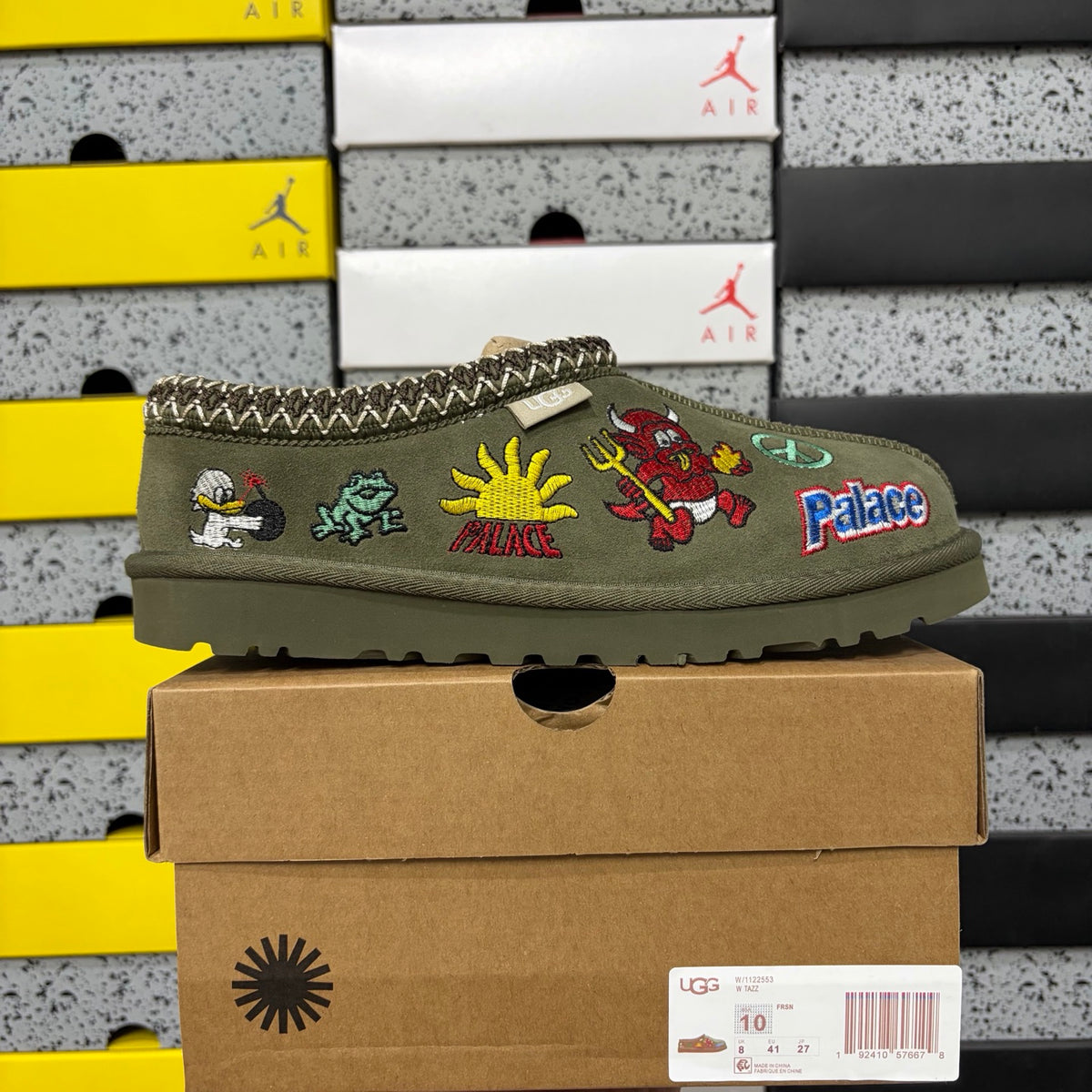 UGG Cartoon-Embroidered Slip-On Shoes in Olive Green